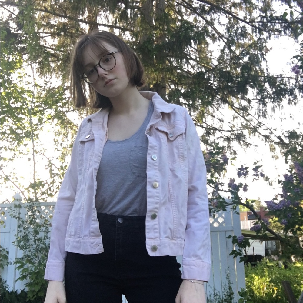 Pale pink denim jacket